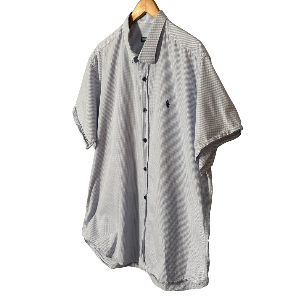 Polo Ralph Lauren Mens 3XL Blue White Gingham Slim Fit Short Sleeve Shirt - Picture 2 of 5